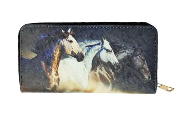 3 running horses head printed wallet