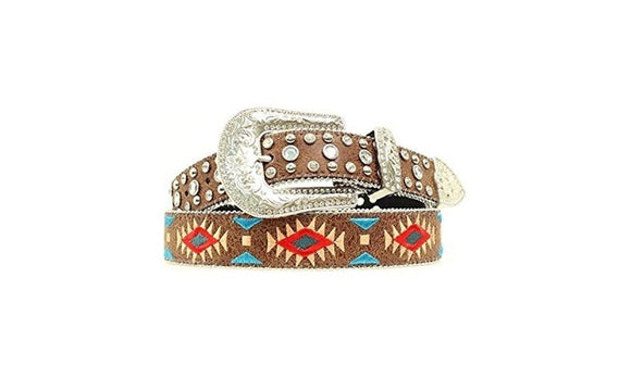 Womens Southwest Stitch Diamond Belt, Brown 