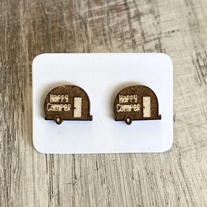 wood camper stud earring