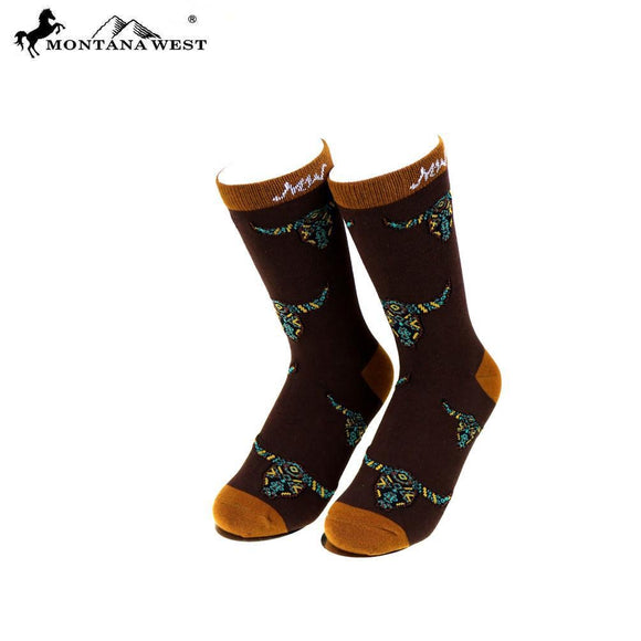 Montana West Longhorn Collection Coffee Classic Crew Sock #SK-004