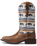 Ariat Women's Circuit Savanna Full-Grain Ash Brown & Buffalo Print Western Boot - Wide Square Toe 10040423