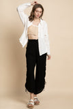 Side rouched ruffle waist pants