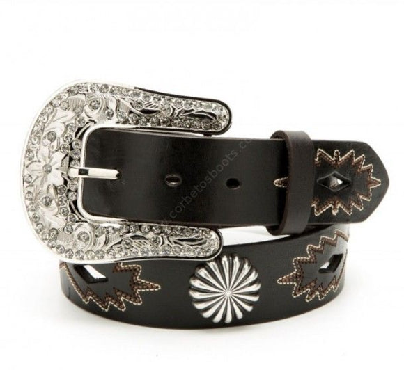 Ladies Nocona brown leather cowboy belt with big silver conchos N3412602