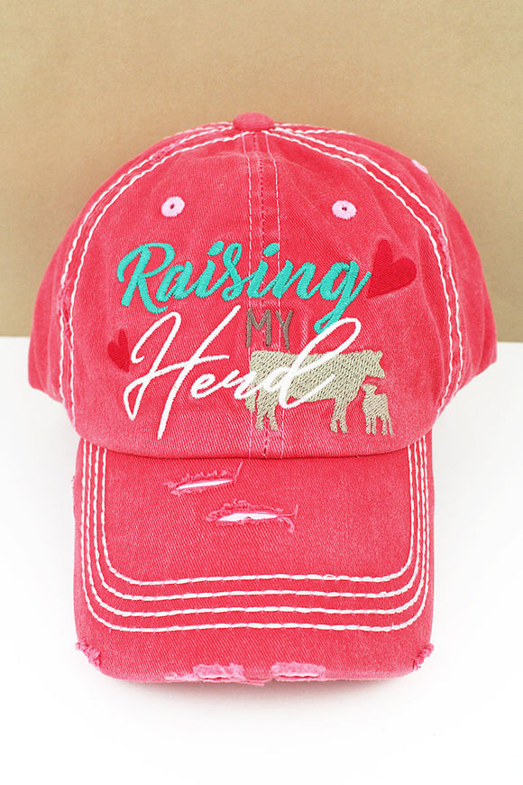 DISTRESSED SALMON 'RAISING MY HERD' CAP *