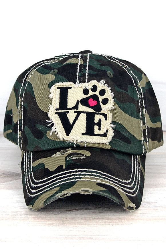 DISTRESSED CAMO PAW LOVE CAP