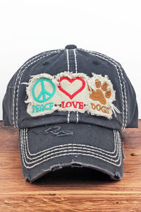 DISTRESSED BLACK 'PEACE LOVE DOGS' CAP