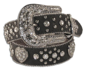 Nocona Girls's Black Heart Concho and Rhinestone Calf Belt N4425201