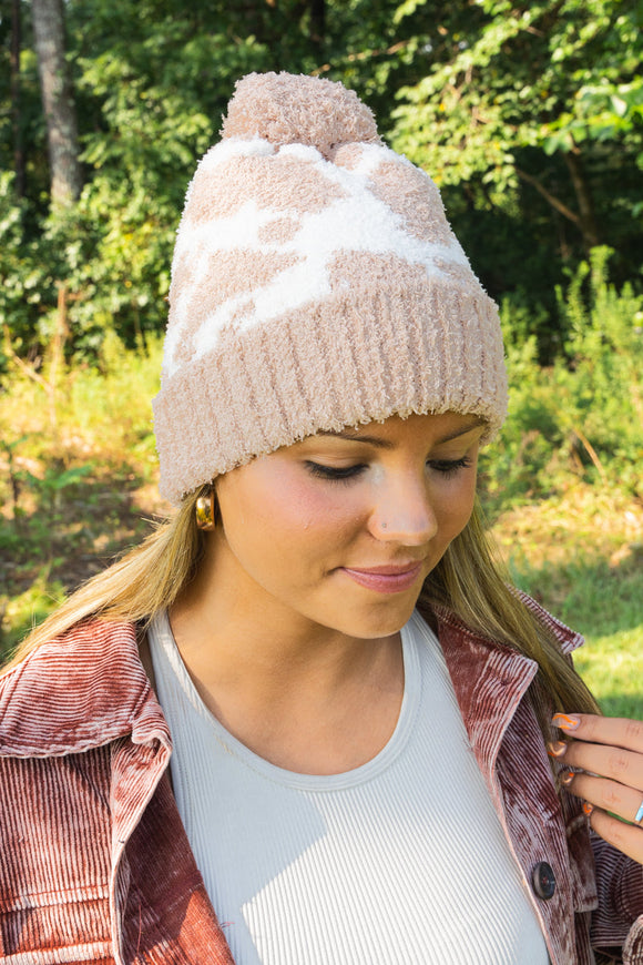 COZY CUDDLES TOFFEE COW POM POM BEANIE