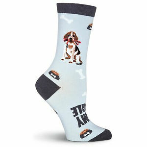 K.Bell Blue Love My Beagle Woman's Crew Ladies Crew Cotton Blend Sock