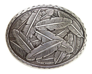 Nocona Western Mens Belt Buckle Oval Feather Silver 37715